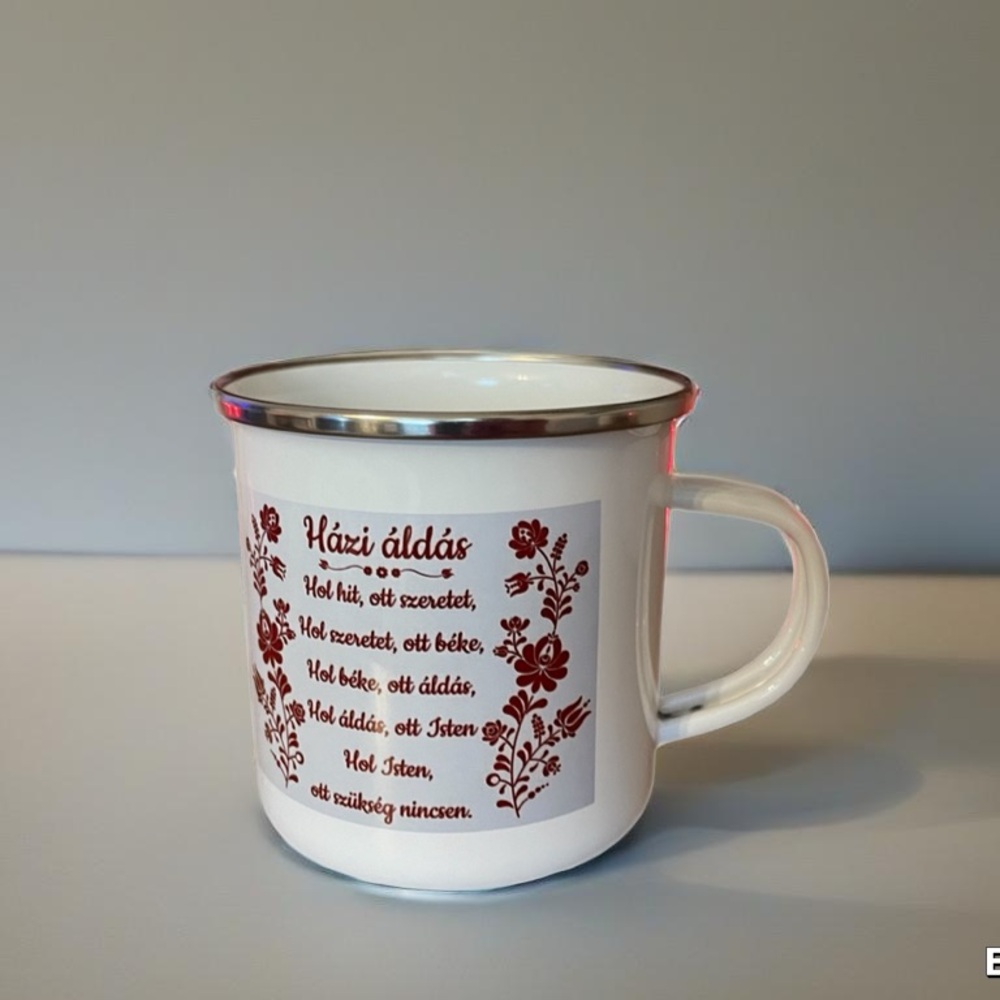 Floral White " Házi Áldás" Enamel Mug